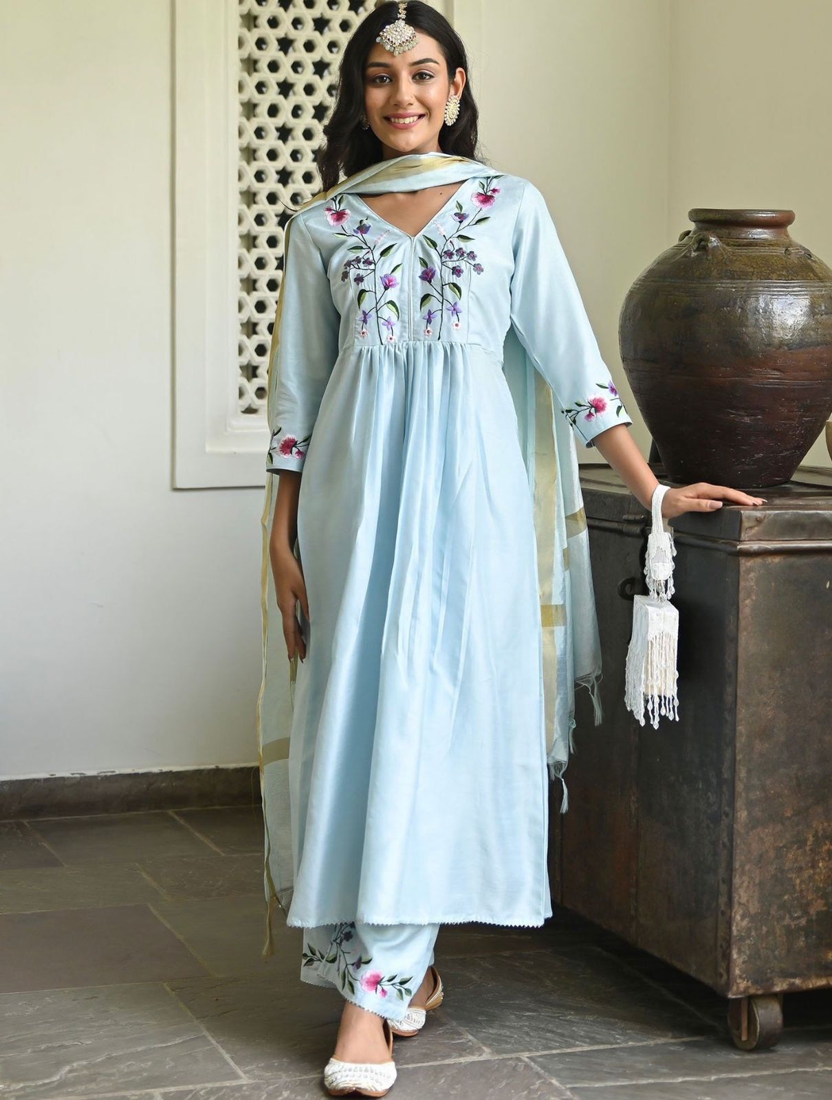 Viscose Rayon Kurti With Pant And Dupatta Set