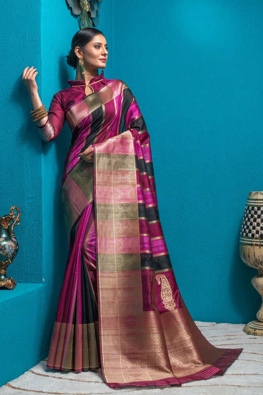 Jamun Tussar Silk Saree with unique Bishnoi broad Border