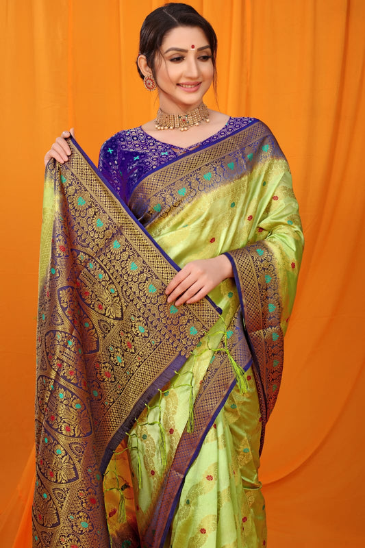 Green Balatan Pure Silk Saree With Rich Pallu