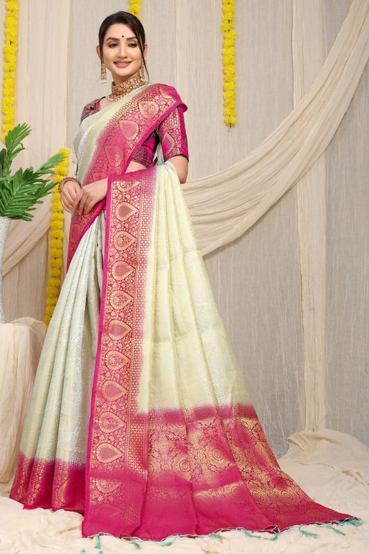 Cream Pure Soft Silk Saree With Hand dying Soft Luxurious Fabric.