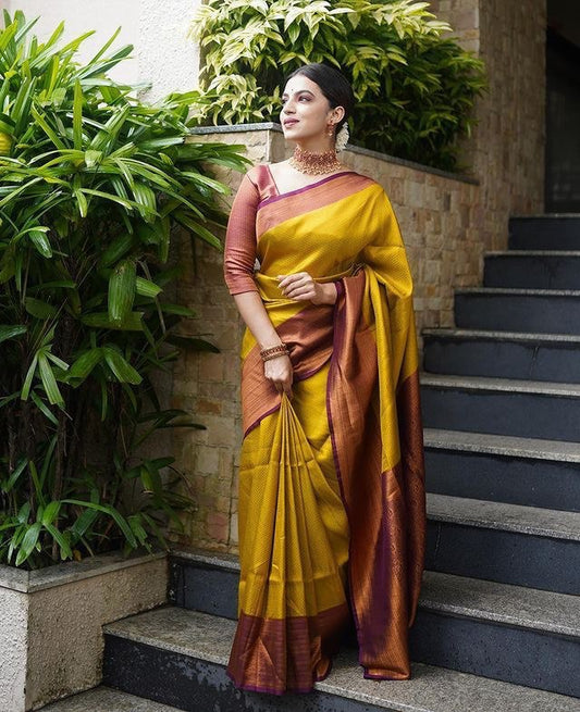 Gold Lichi Silk Banarasi Saree