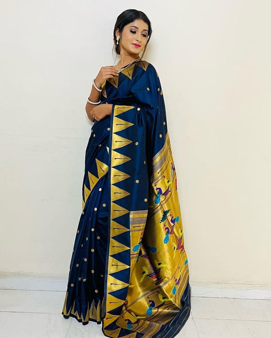 Blue Paithani Pure Silk Handloom Saree