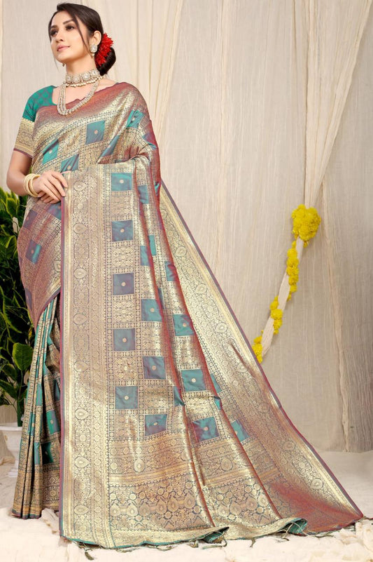 Mint Kanchipuram Pure silk saree with Jari weaving work