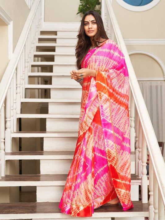 Pink Sibori Printed Doriya Saree