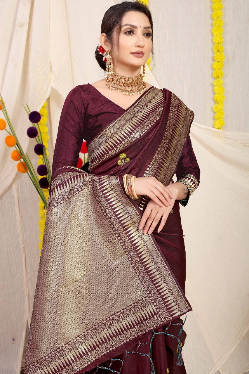 Kanchipuram Pure Maroon Silk Handloom Saree