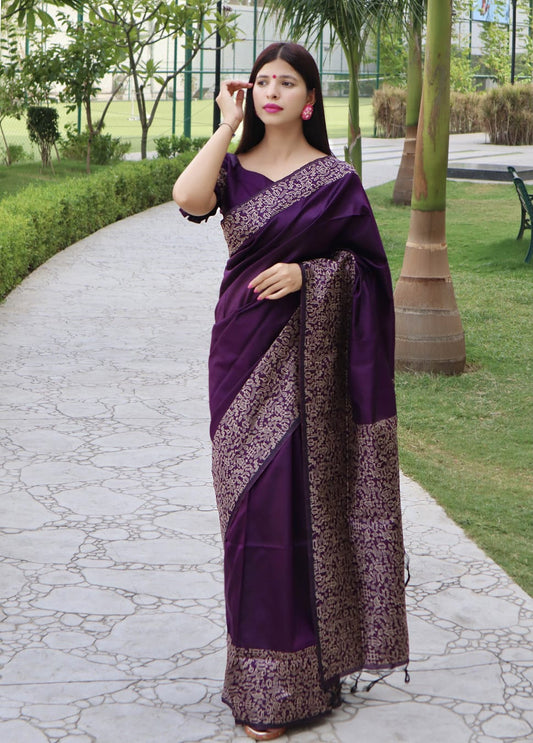 Purple Banglori Silk Saree With Rich Weaving Pallu