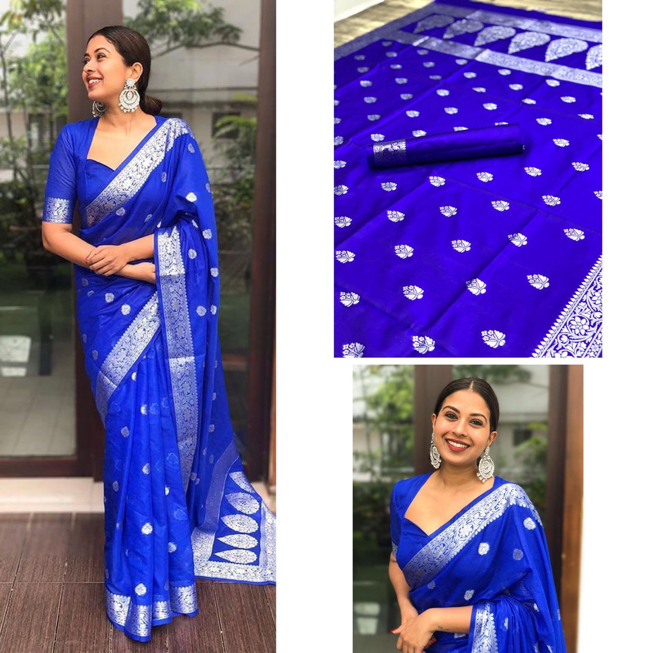 Royal Blue Colour, Traditional Kanchipuram Designer Silk Saree. –  Pulimoottil Online