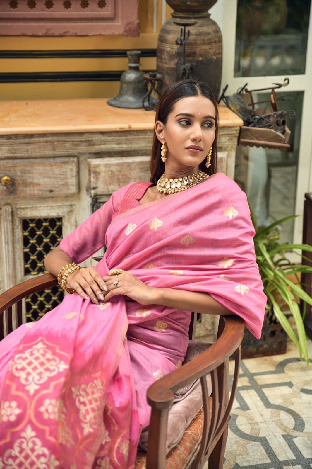 Light Pink Banarasi Soft Silk Silver Weaving Work Saree