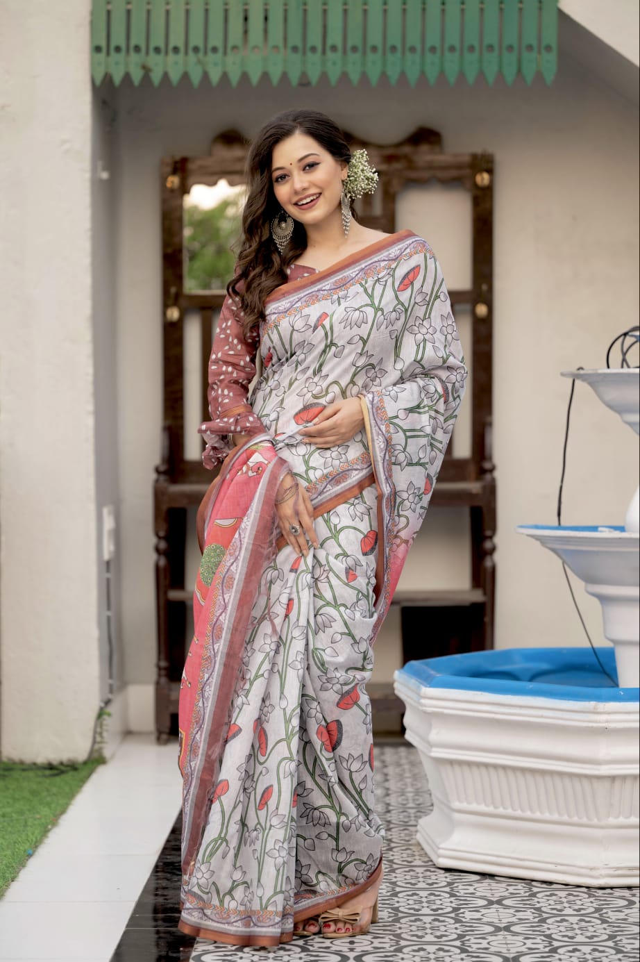 Pastel-Pink Linen Cotton Saree – Shilphaat.com