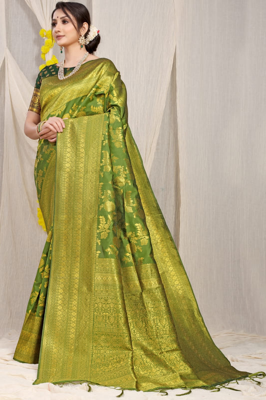 Light Green Pure silk saree with gold Jari weaving work