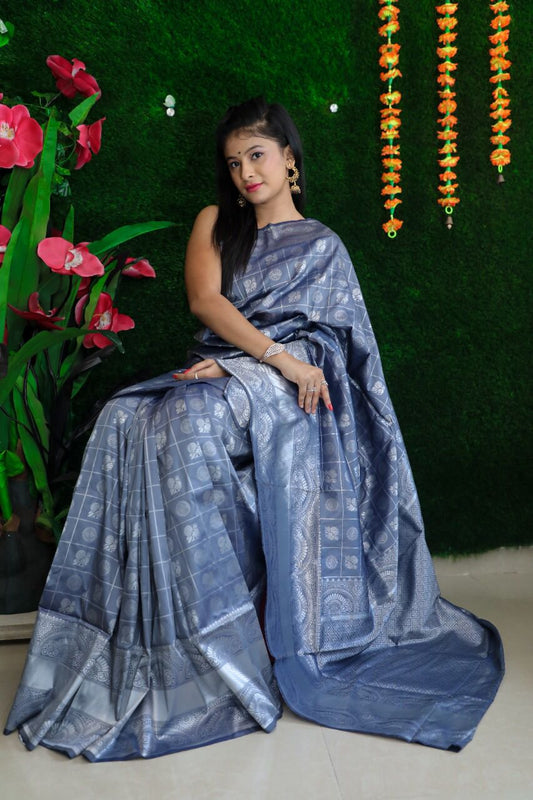 Sky blue Beautiful Sky Blue Soft Silk Saree With Weaving Silver Zari