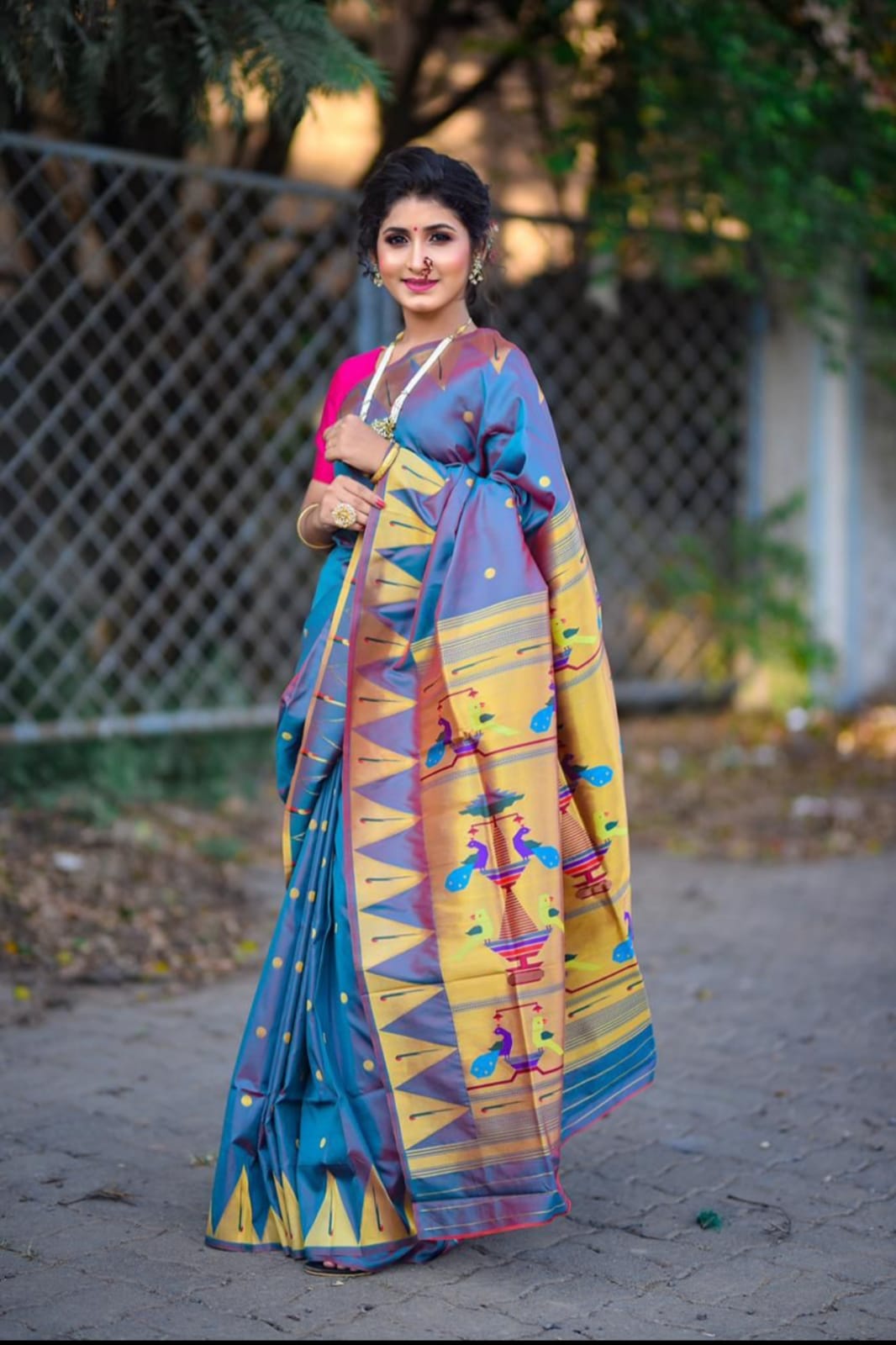 Sky Blue Paithani Pure Silk Handloom Saree