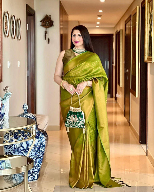 Green Lichi Silk Banarasi Saree