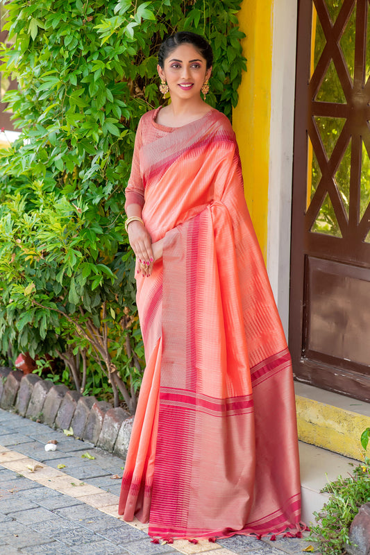 Peach Beautiful South Ikkat Saree