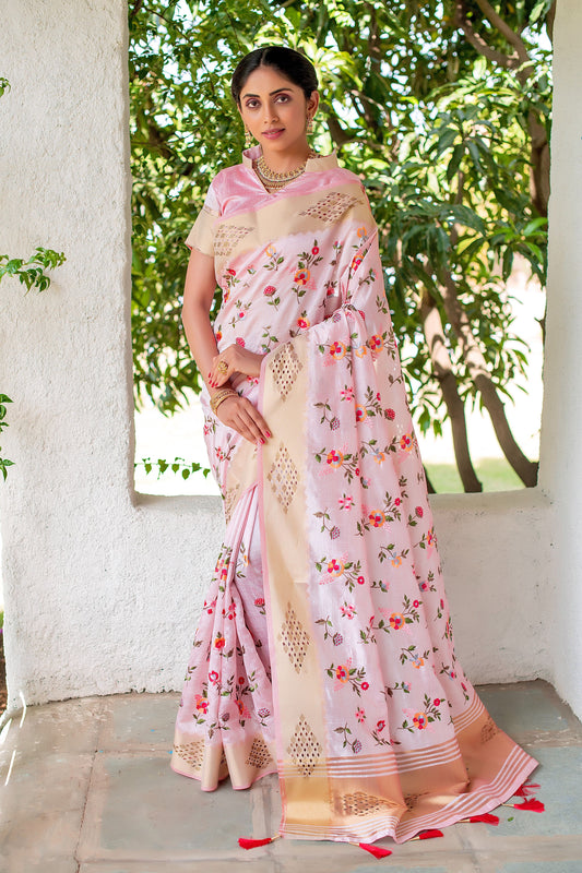 Pink Mysore Silk Saree With Swarovski Diamond