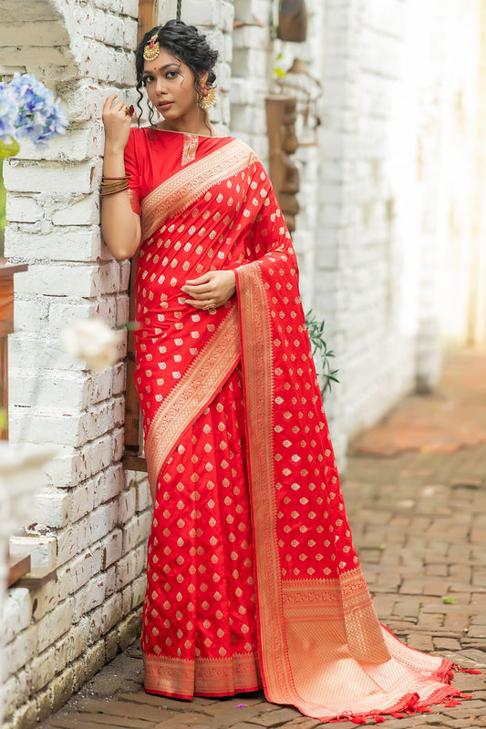 Red Soft Banarasi Katan Silk Saree