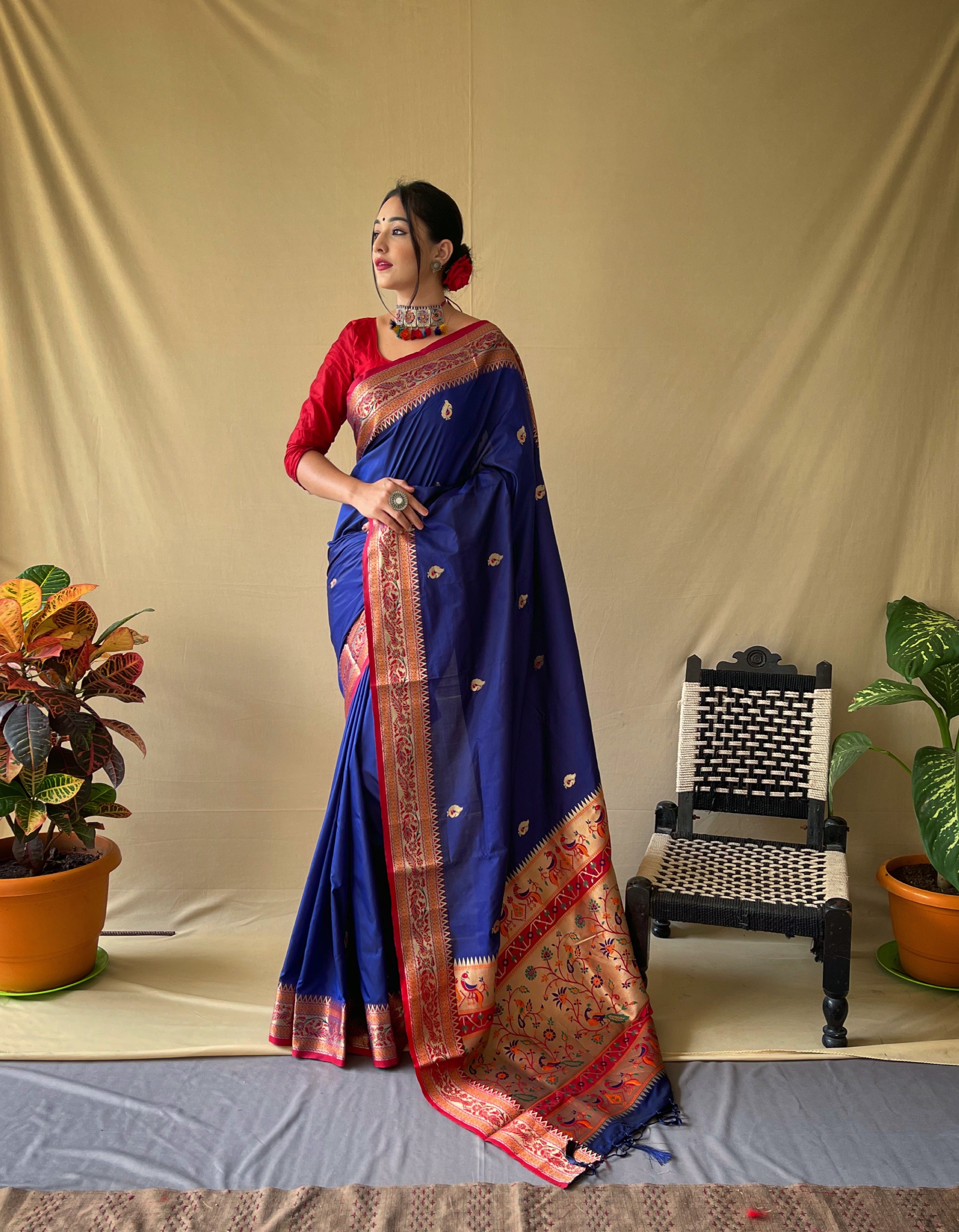 Woven Pure Paithani Silk Saree in Orange : SMEY253