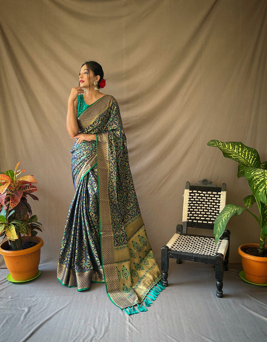 Gold Zari And Meenakari Patola Sarees