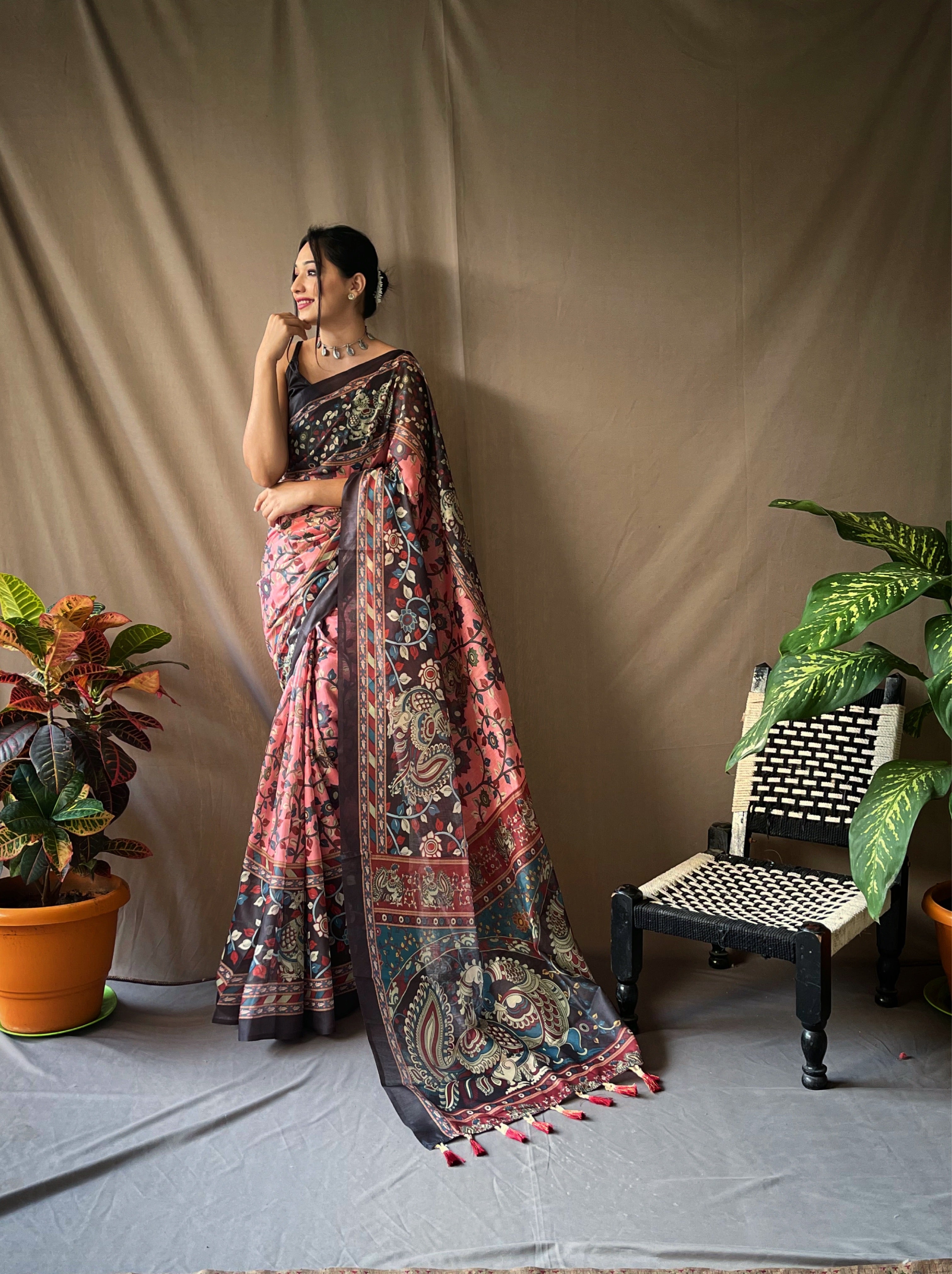 Buy Kalamkari Silk Saree Digital Print Saree With Kalamkari Print in Full  Saree With Fancy Tassels in Pallu With Running Blouse Online in India - Etsy