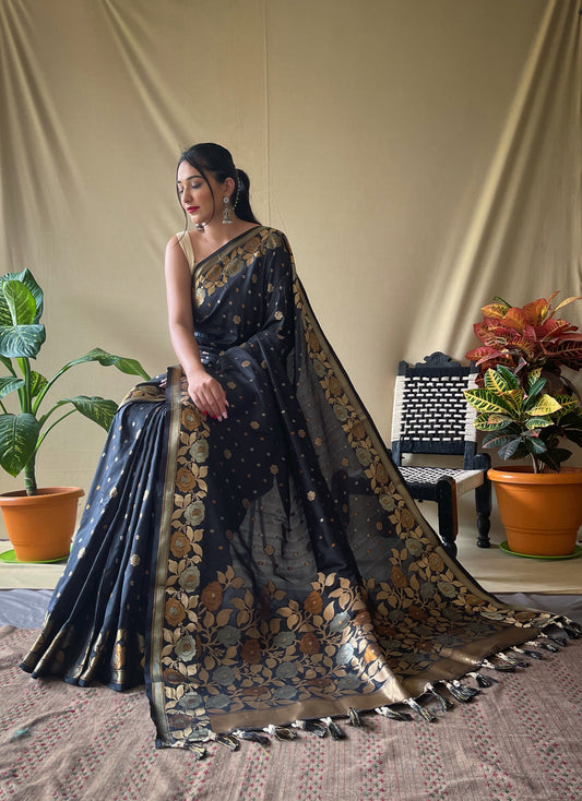 Soft Silk Sarees With Gold Zari Weaving