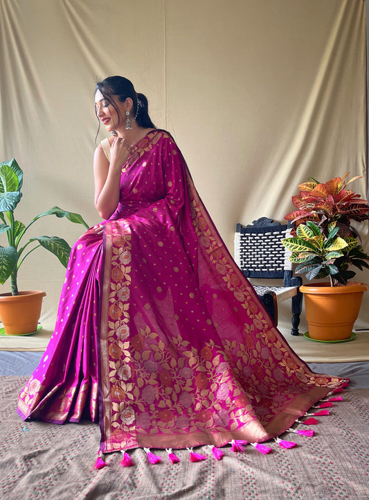 Soft Silk Sarees With Gold Zari Weaving