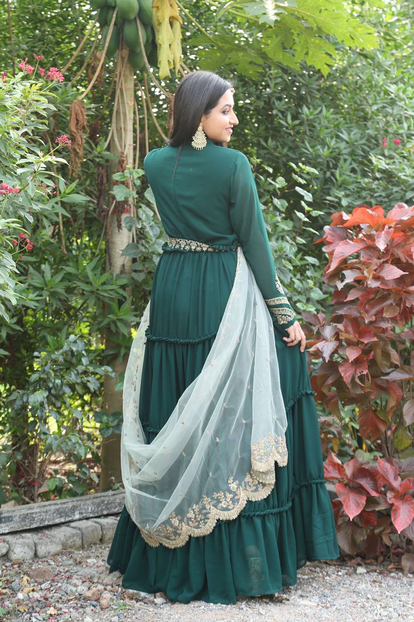 Indian Salwar Double Shade Green Ethnic Silk Dress with Heavy Mirror Dupatta  3pc | eBay