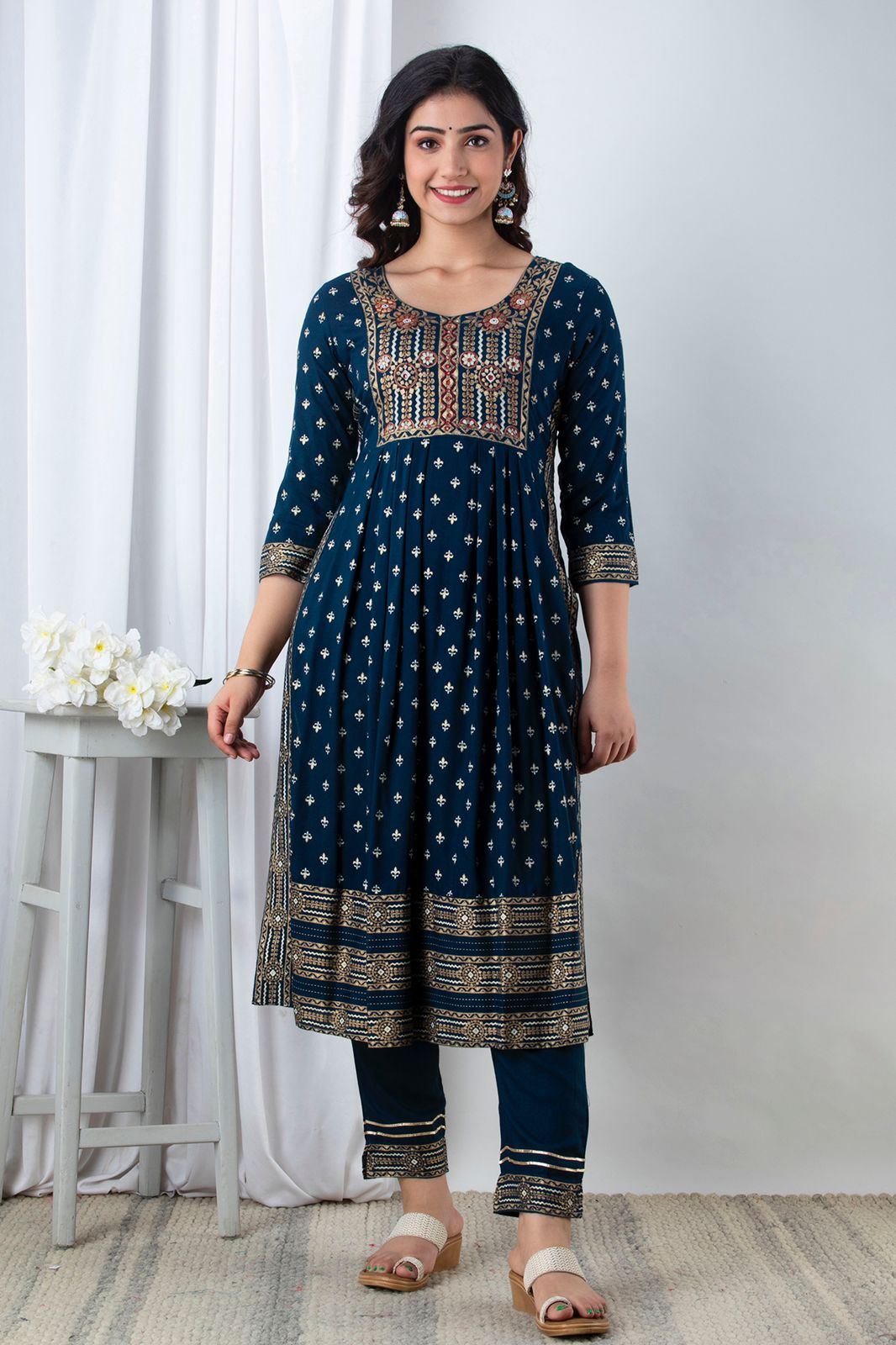 Saphire Blue Handworked Anarkali Kurta Set