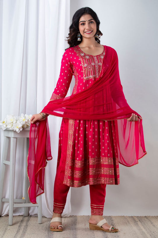 Magenta Handworked Anarkali Kurta Set