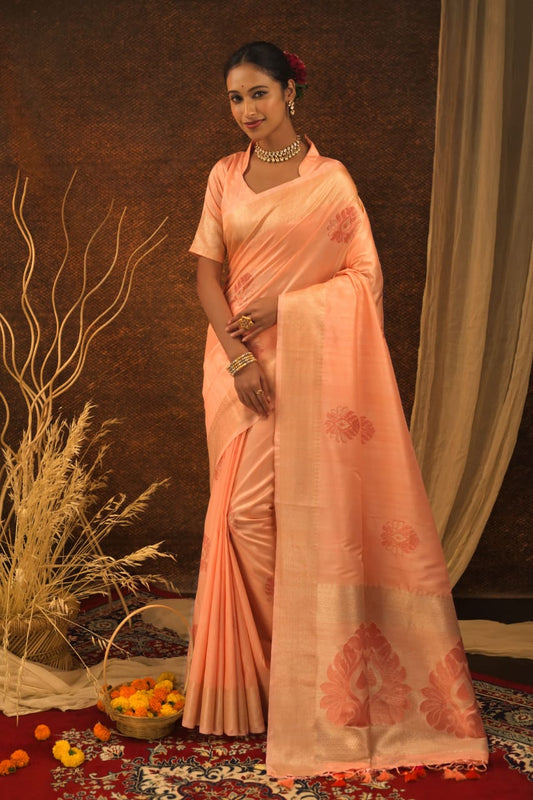 Orange Soft Mulberry Silk Weaving Saree