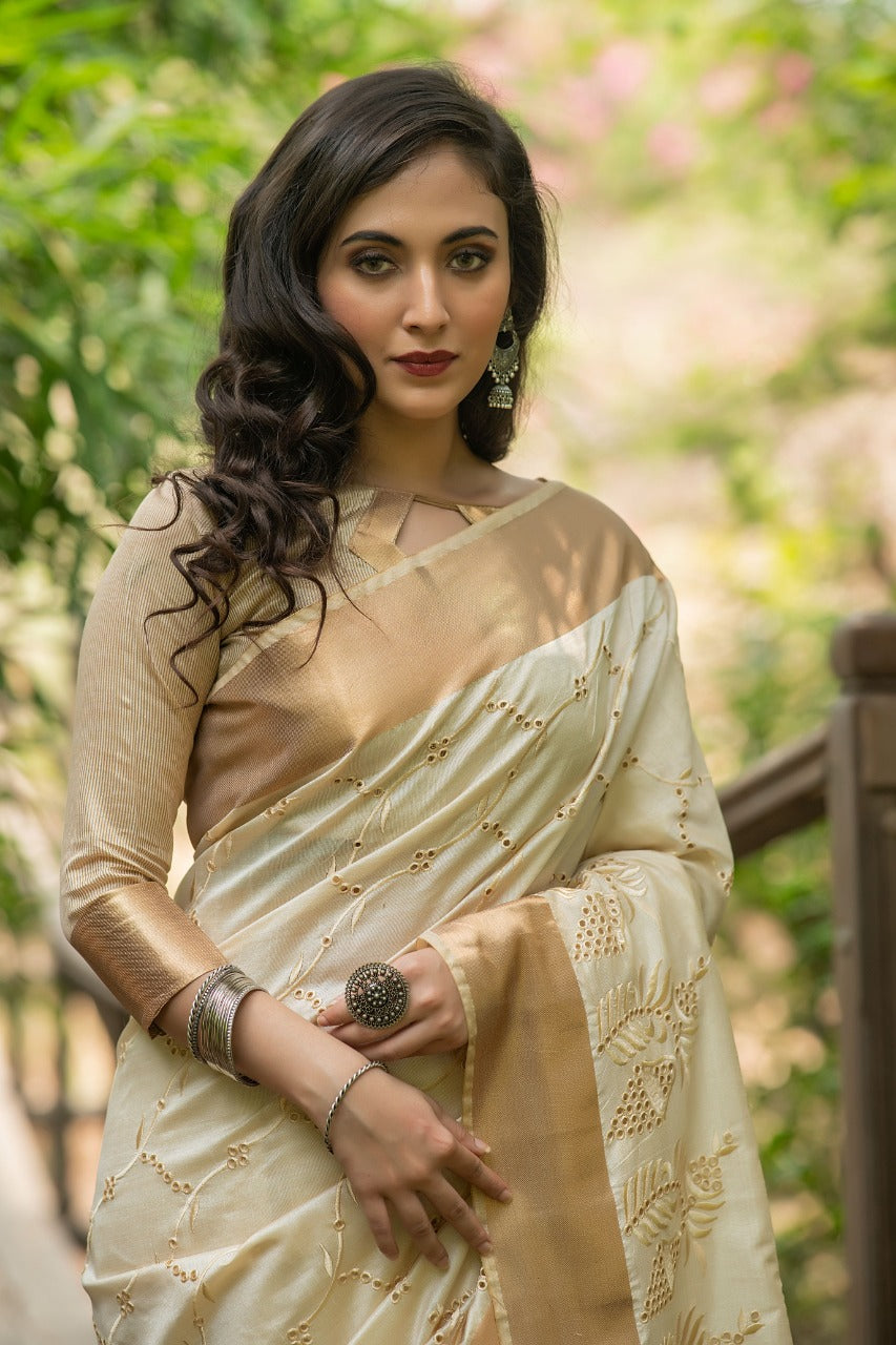 Assam silk saree yellow with allover prints and zari woven simple bord –  Cherrypick