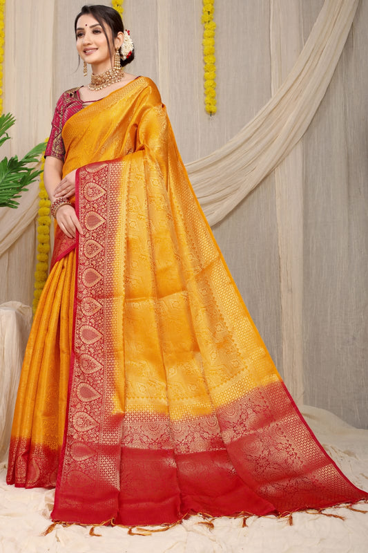 Yellow Pure Soft Silk Saree With Hand dying Soft Luxurious Fabric.