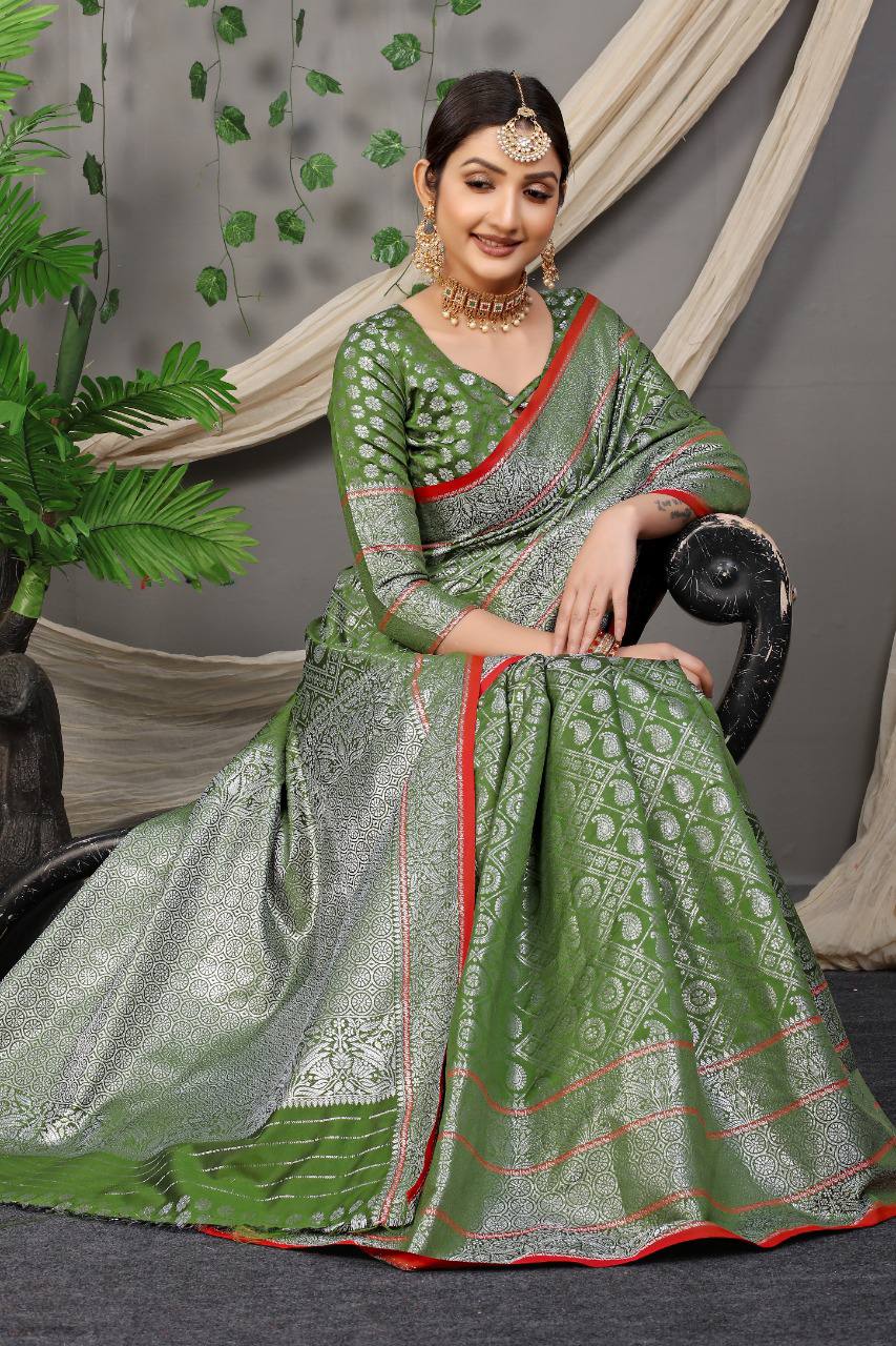 Buy Capricious Light Green Color Wedding Wear Vichitra Silk Moti  Embroidered Work Designer Saree Blouse | Lehenga-Saree