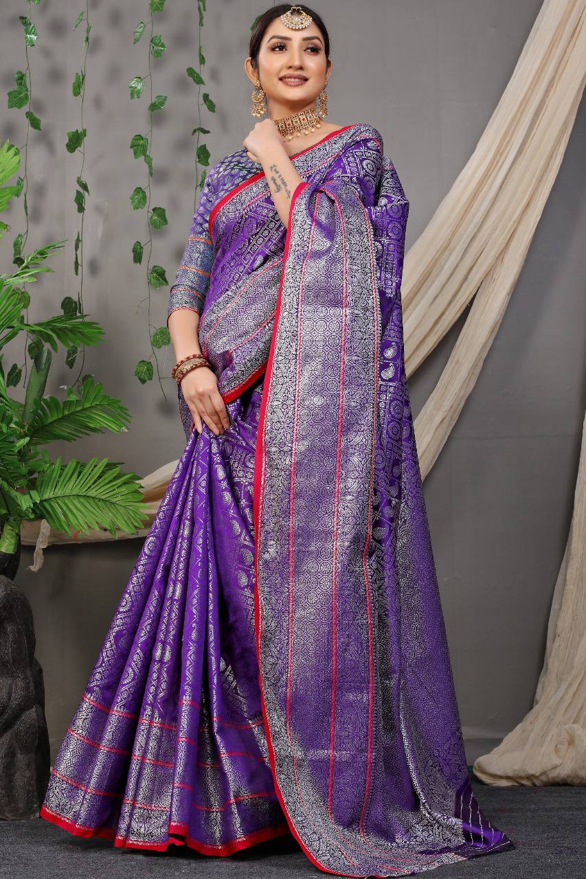 Orchid Purple Designer Printed Silk Saree – Ethnos