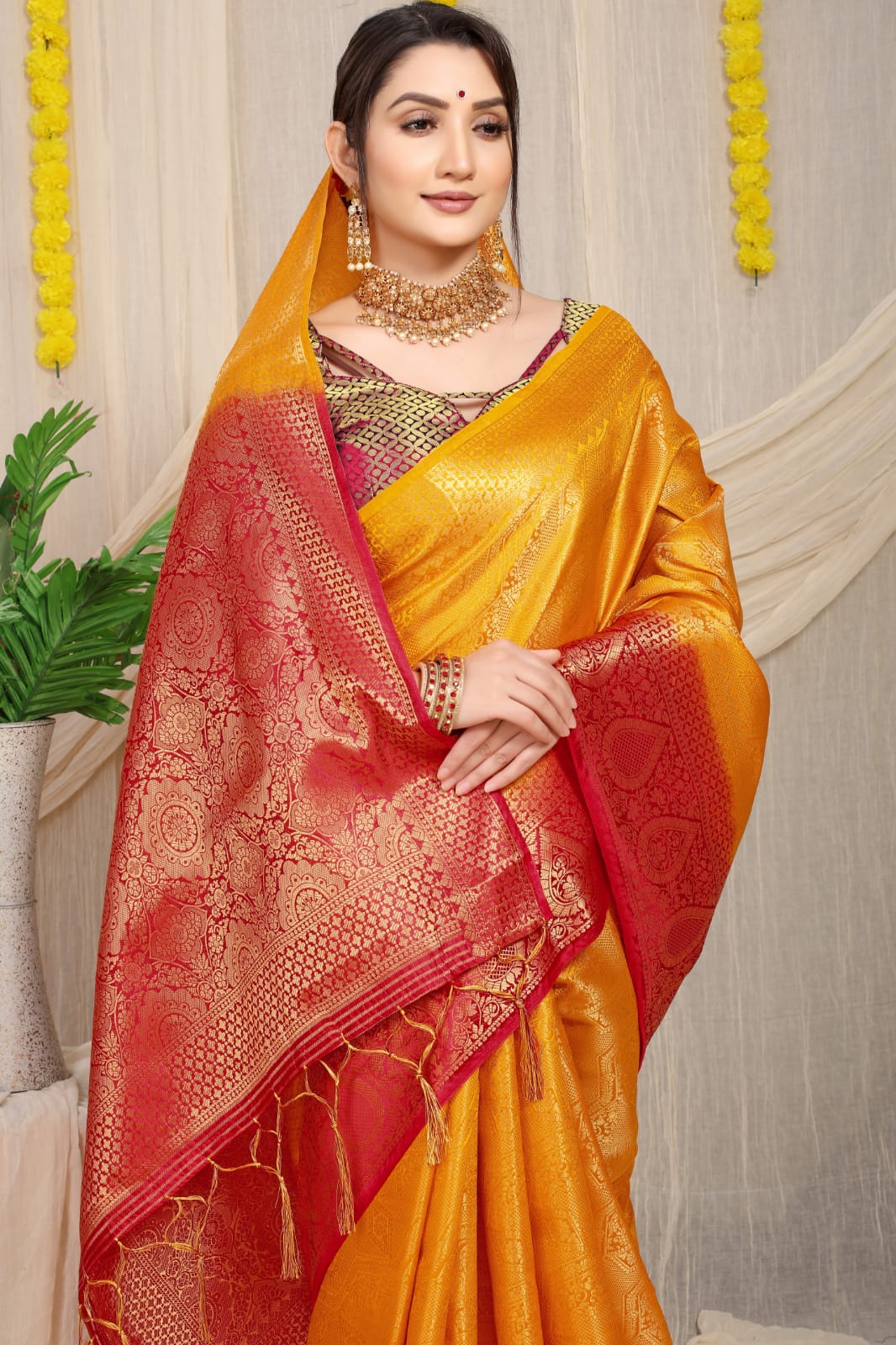 Buy Traditional Wear Yellow Weaving Soft Silk Saree Online From Surat  Wholesale Shop.