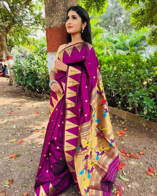 Plum Paithani Pure Silk Handloom Saree