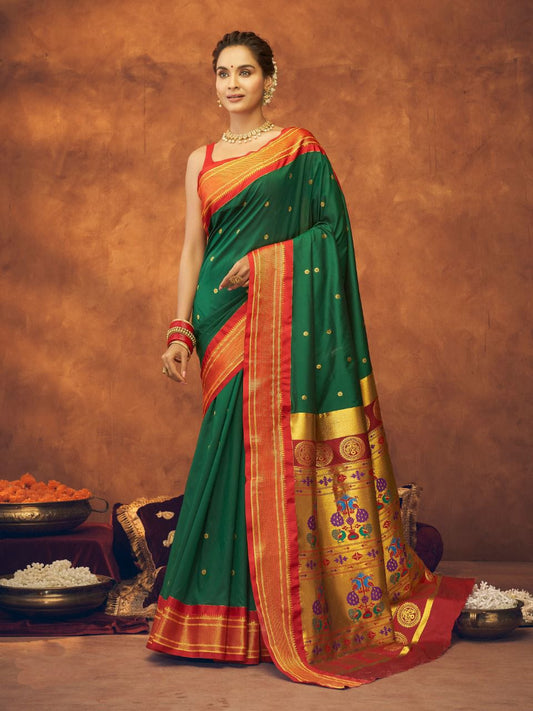 Green Beautiful Rahi Paithani Saree With Jari Work