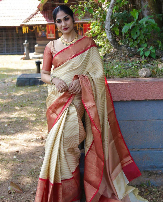 Cream Slab Weaving Soft Royal Saree