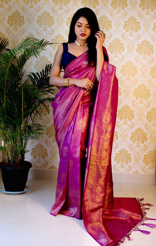 Purple Pure Silk With Pure Zari Weaving Special Saree