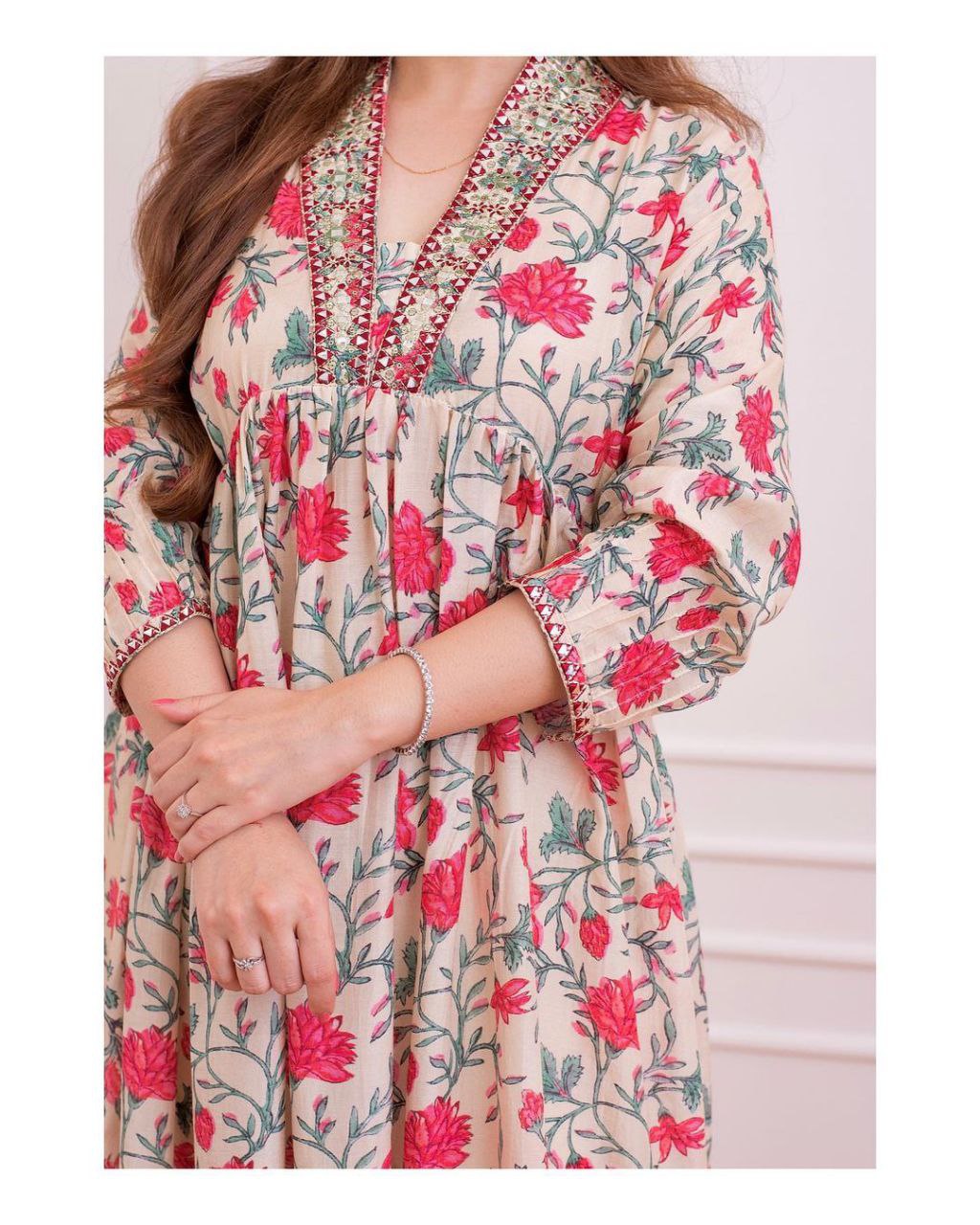 Flower print kurti neck cheap design