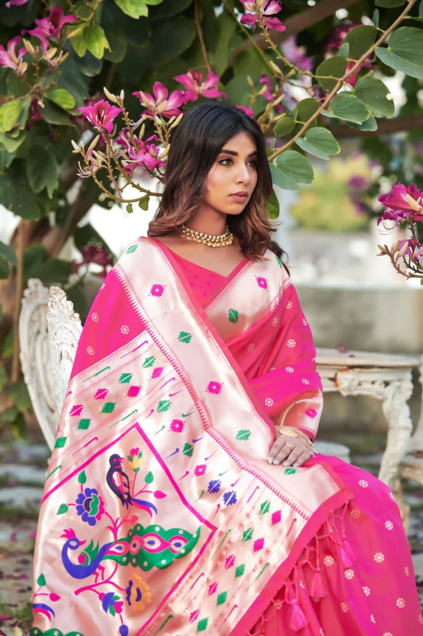 Rani Banarasi Soft Silk Paithani Saree With Zari Border