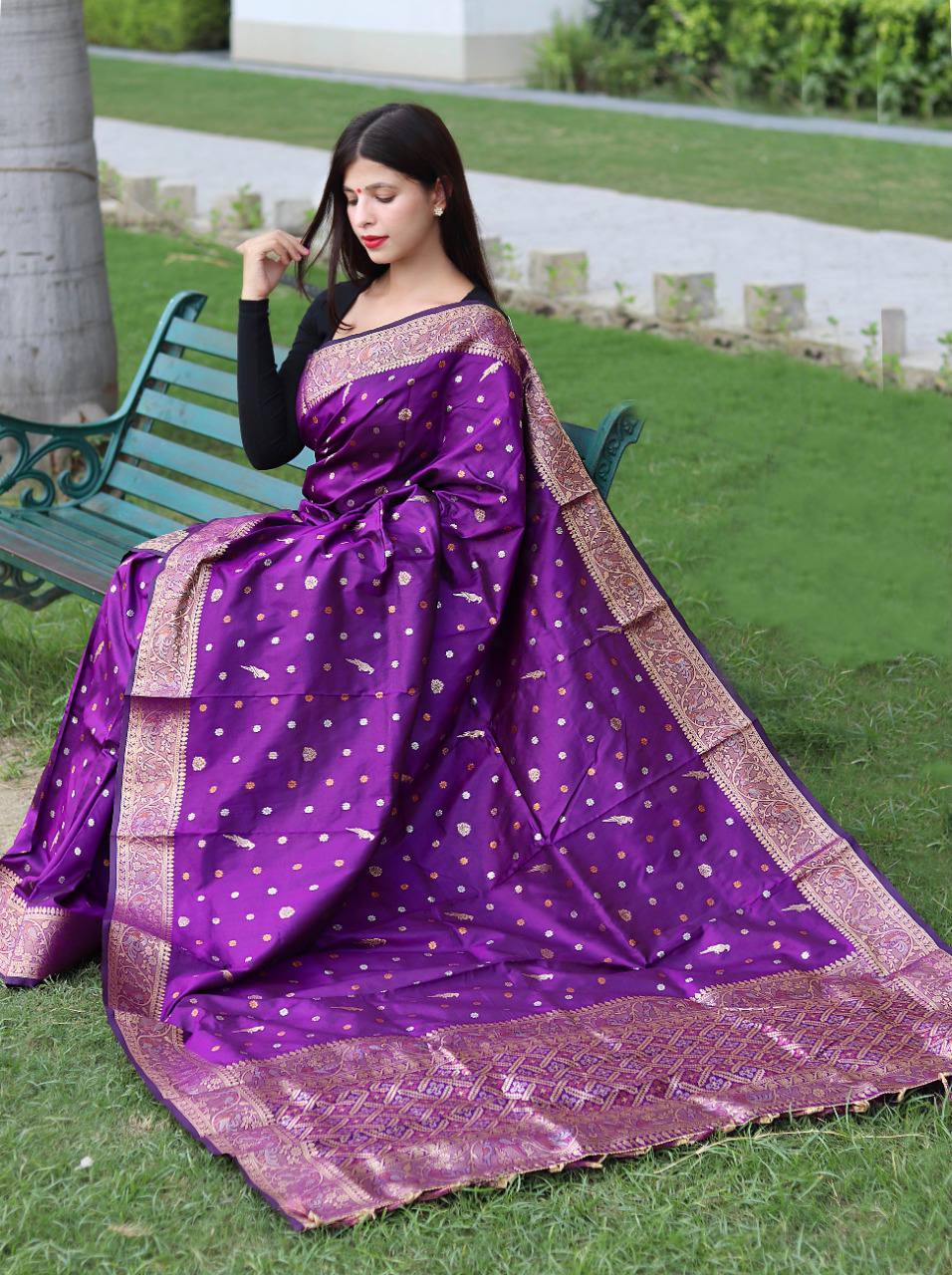 Grape Purple Kanjivaram Silk Saree - Shaaola.com