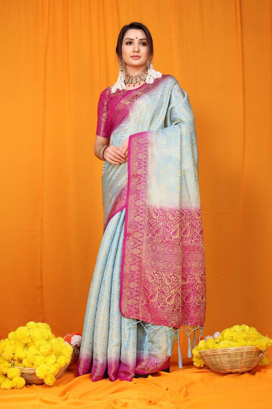 Grey Pure Softly Silk Handloom Saree