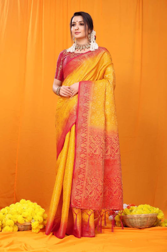 Yellow Pure Softly Silk Handloom Saree