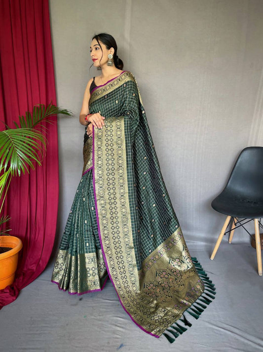 Green Heavy Gold Big Jacquard Weaving Border  Handloom Saree