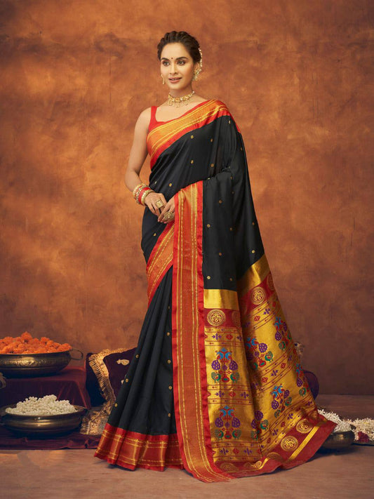 Black Soft Silk With Gold Zari