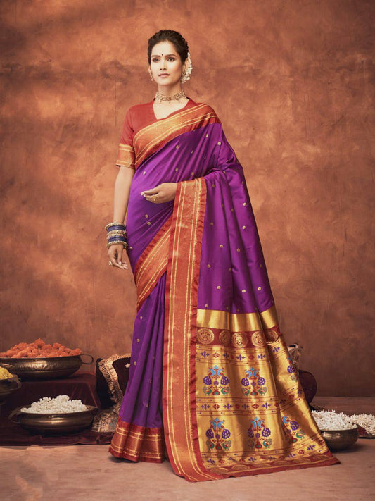 Purple Soft Silk With Gold Zari