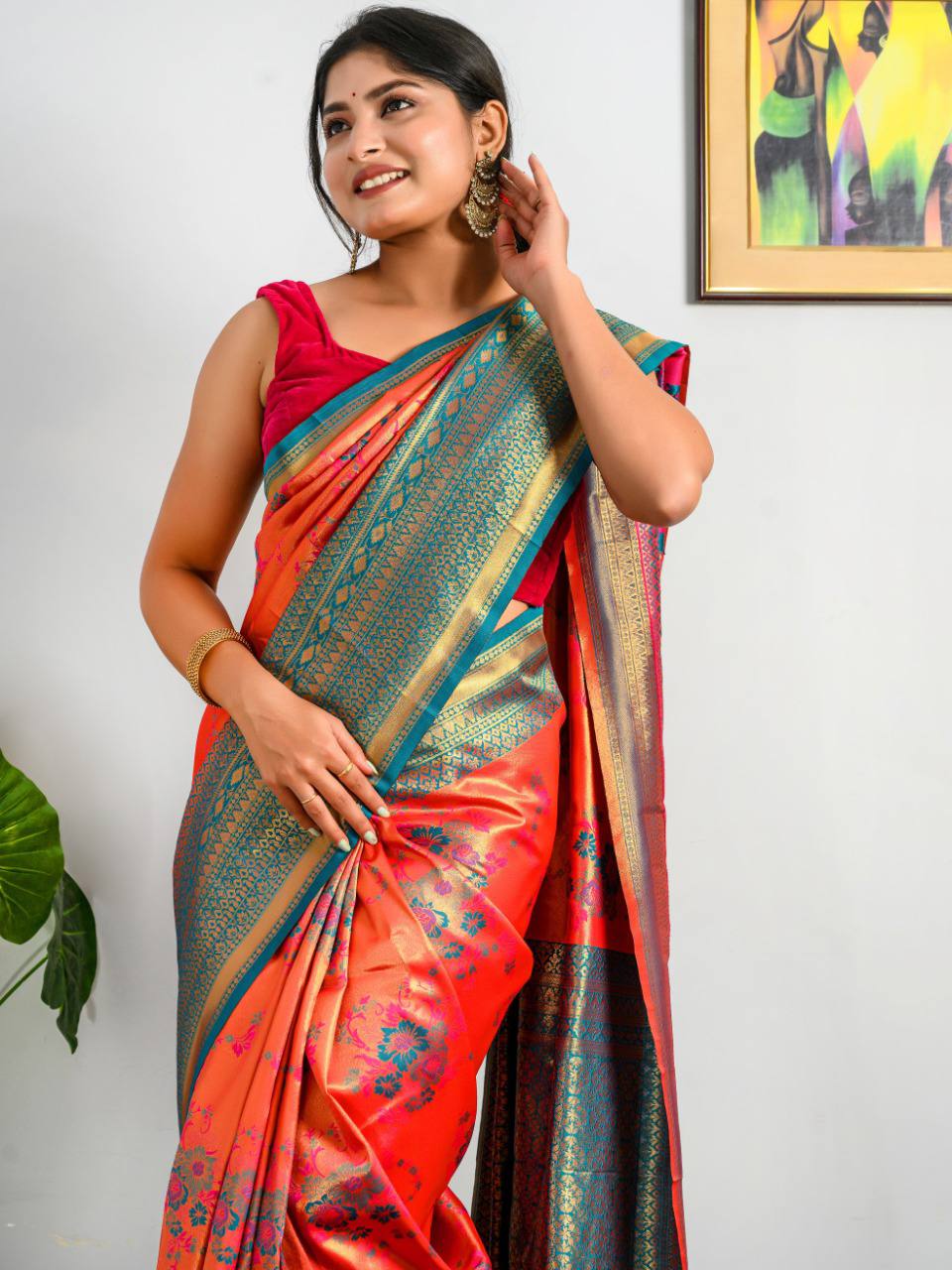 Red Pure Heavy Golden Contrast Kanjeevaram Silk Saree