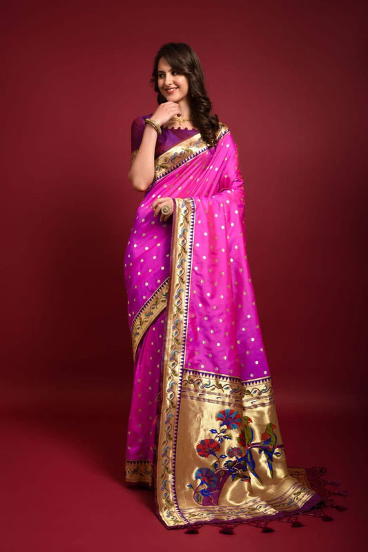 Rani Banarasi Soft Silk Paithani Saree With Fancy Meena