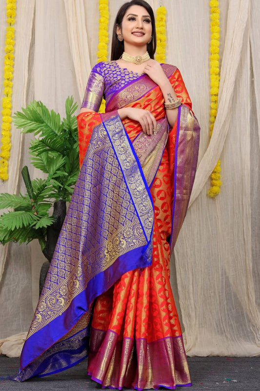 Red Kanchipuram Handloom Weaving Silk Saree