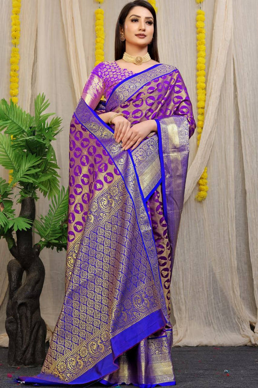 Purple Kanchipuram Handloom Weaving Silk Saree